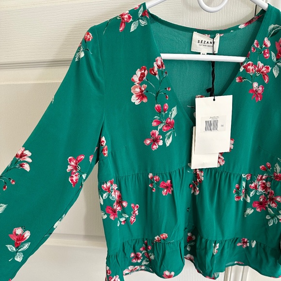 Sezane Silk Floral Button V-Neck Blouse - Picture 4 of 10